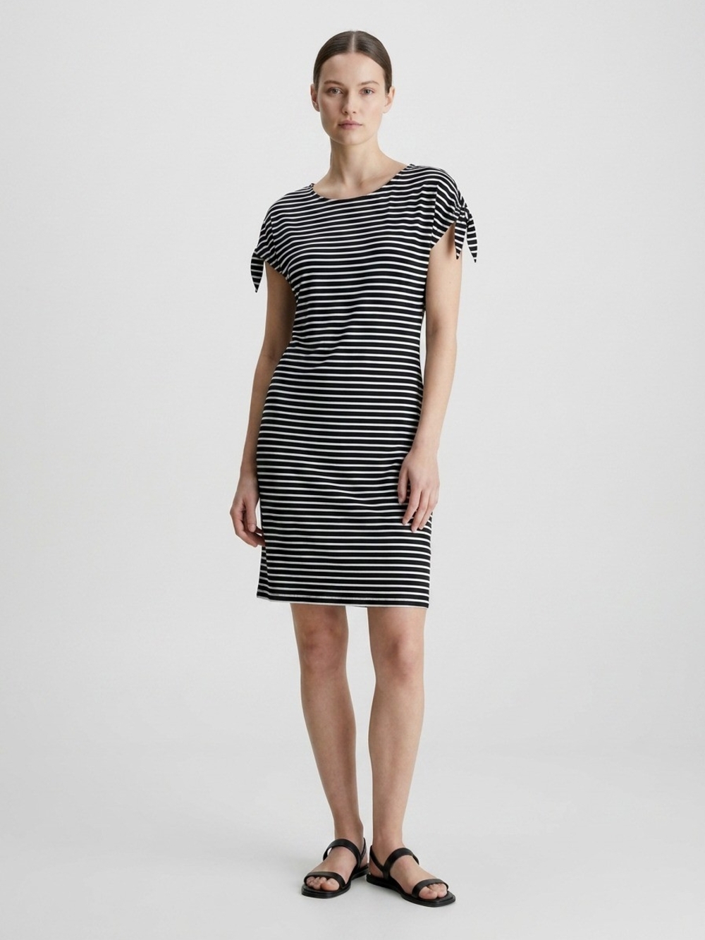 Calvin Klein Black & White Striped Tie-Sleeve Mini Dress XL